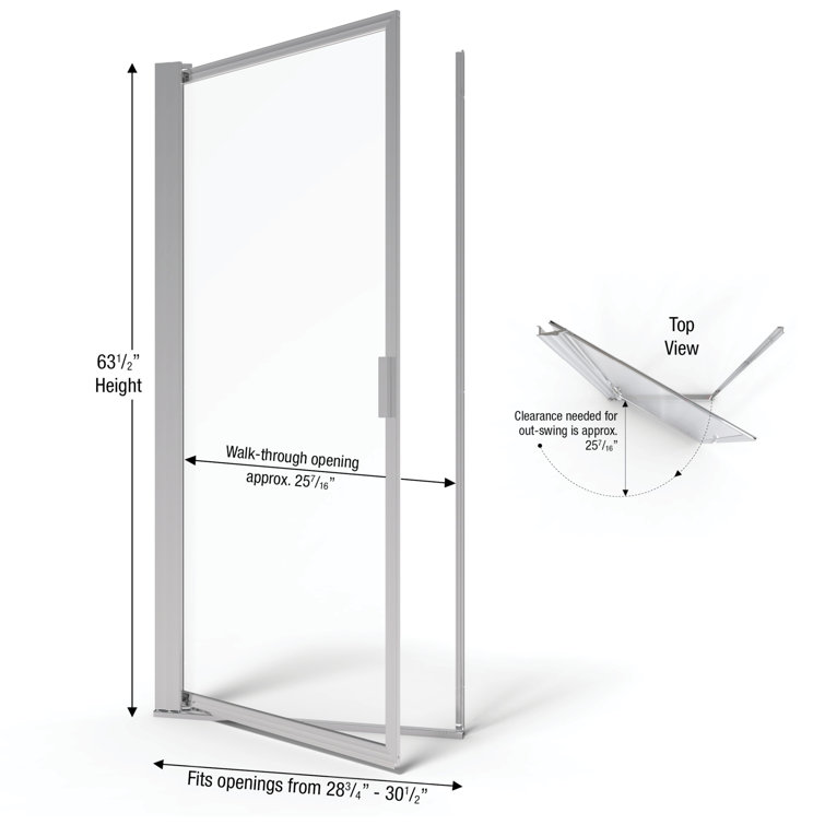 Sopora Chrome Framed Pivot Shower Door with Rain Glass