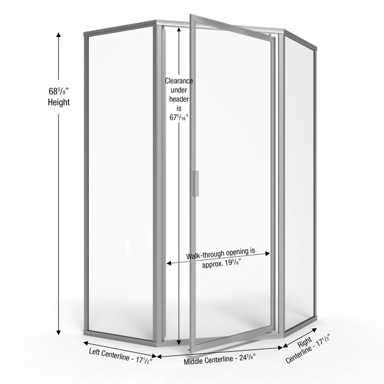 Deluxe Brushed Nickel Framed Neo-Angle Hinged Shower Door with Clear Glass