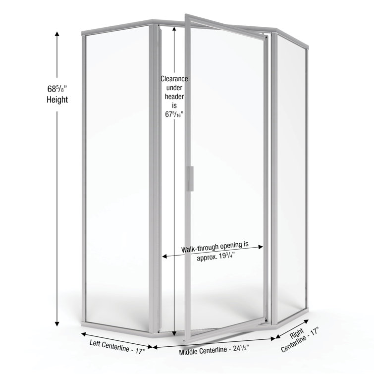 Deluxe Chrome Framed Neo-Angle Hinged Shower Door with Frosted Glass