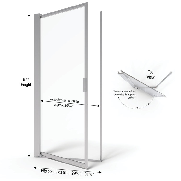Sopora 31.5" x 67" Clear Glass Framed Pivot Shower Door in Chrome