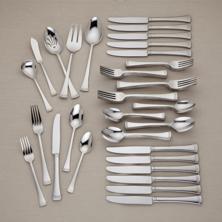 Portola Stainless Steel 65-Piece Flatware Set with Twisted Cord Trim