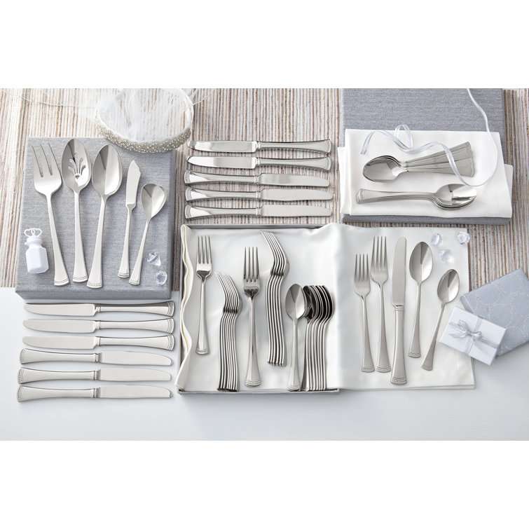 Portola Stainless Steel 65-Piece Flatware Set with Twisted Cord Trim