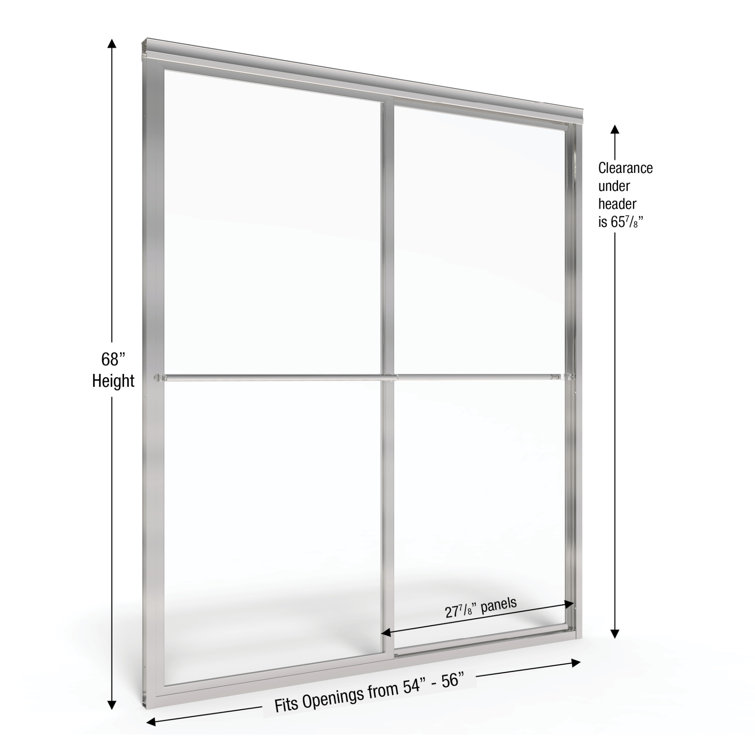 Deluxe 56" x 68" Brushed Nickel Framed Sliding Shower Door with Rain Glass
