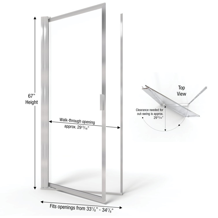 Sopora 34.88" x 67" Brushed Nickel Framed Pivot Shower Door with Clear Glass
