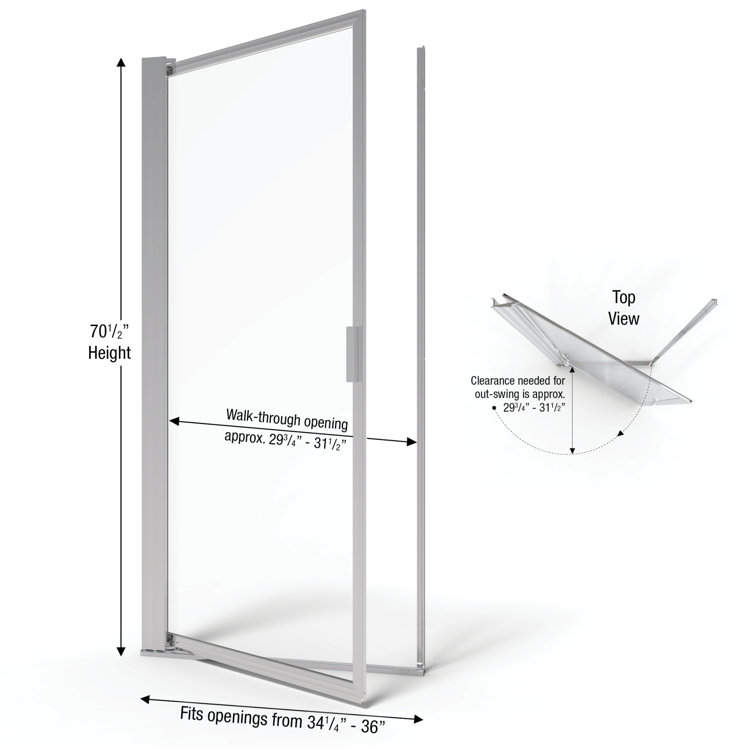 Sopora 34.25'' Wide Silver Framed Pivot Shower Door with Clear Glass