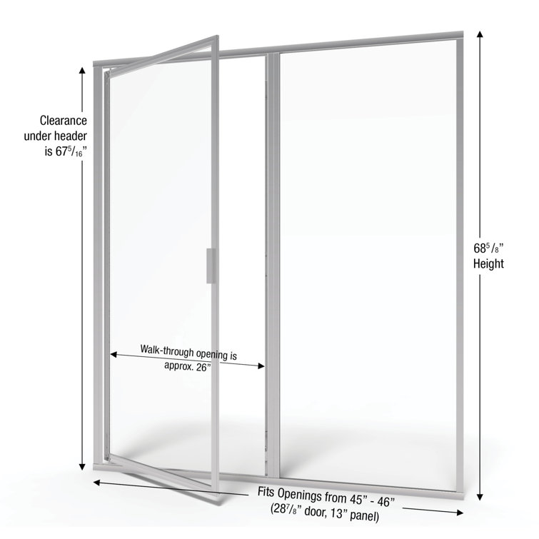 Deluxe Chrome Framed Pivot Shower Door with Clear Glass