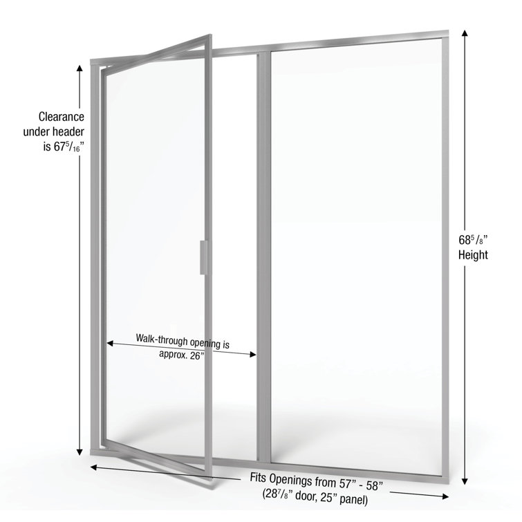 Deluxe 58" Brushed Nickel Framed Hinged Shower Door with Clear Glass
