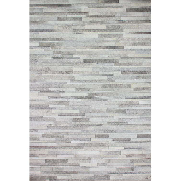 Gray Geometric Handmade Cowhide Area Rug, 9' x 12'