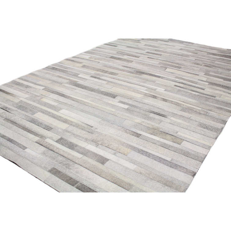 Gray Geometric Handmade Cowhide Area Rug, 9' x 12'