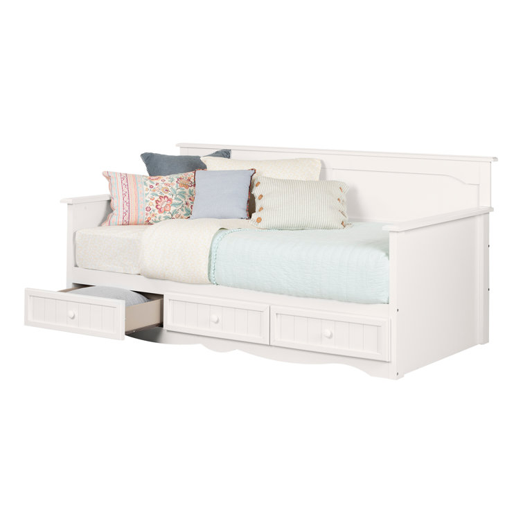 White Twin Wood Daybed with Storage Drawers