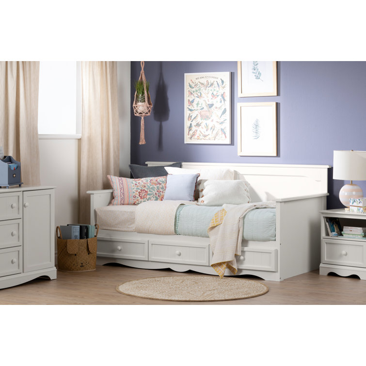 White Twin Wood Daybed with Storage Drawers