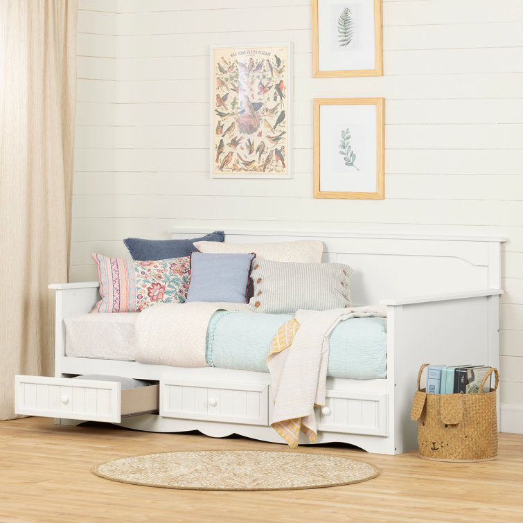 White Twin Wood Daybed with Storage Drawers