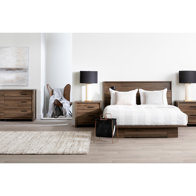 Natural Walnut 2-Drawer Nightstand with Black Handles