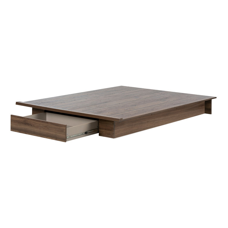 Natural Walnut Queen Platform Bed with Storage Drawer