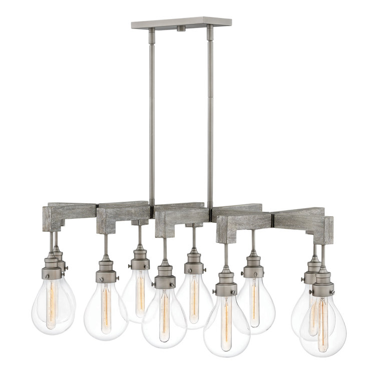 Pewter and Glass 10-Light Linear Chandelier with Rustic Accents