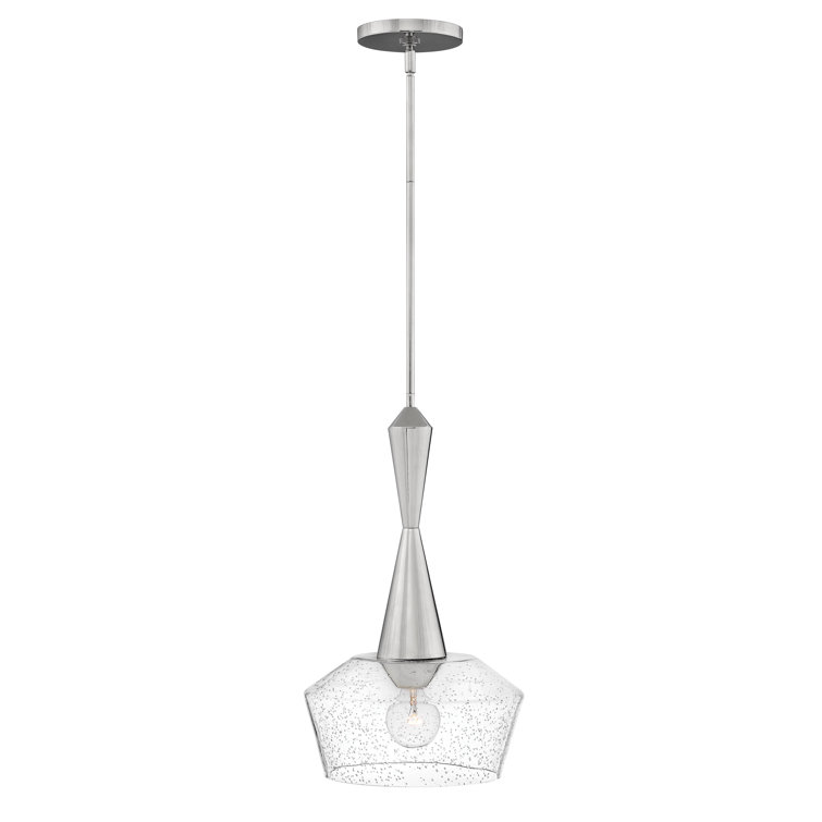 Bette 1-Light Small Schoolhouse Pendant in Polished Nickel with Clear Seedy Glass