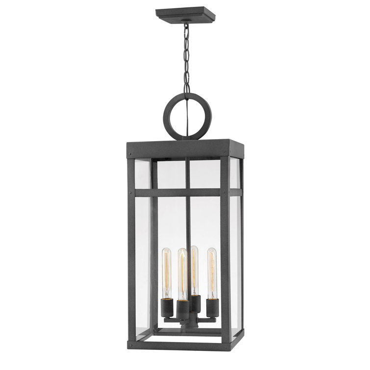 Aged Zinc 4-Light Transitional Outdoor Pendant with Clear Glass