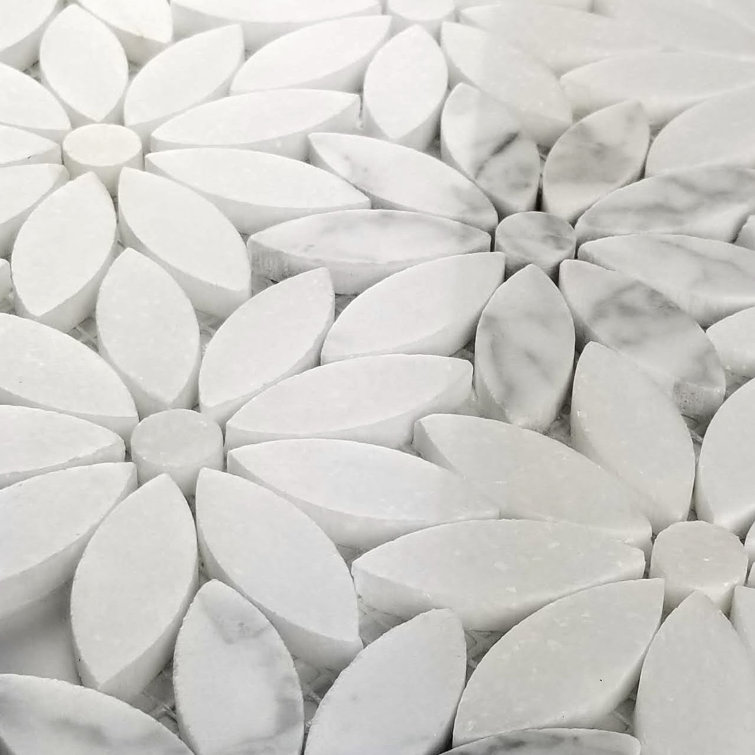 Calacatta White 12" x 12" Marble Flower Mosaic Wall Tile