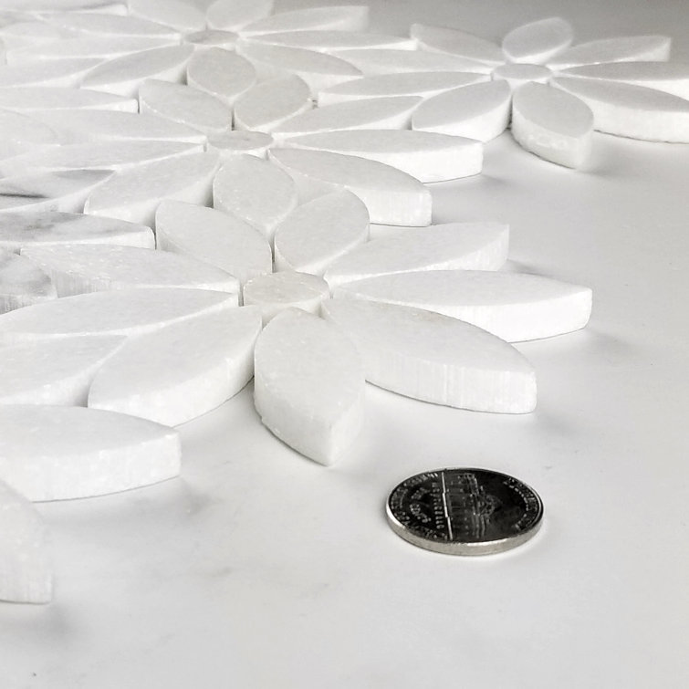 Calacatta White 12" x 12" Marble Flower Mosaic Wall Tile