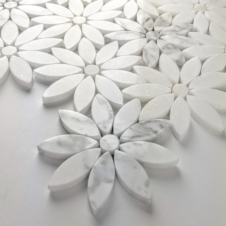 Calacatta White 12" x 12" Marble Flower Mosaic Wall Tile