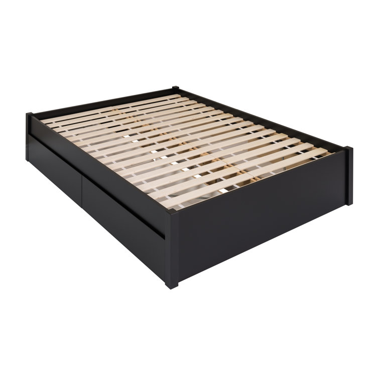 Black Queen Wood Frame Platform Bed with Storage Drawers