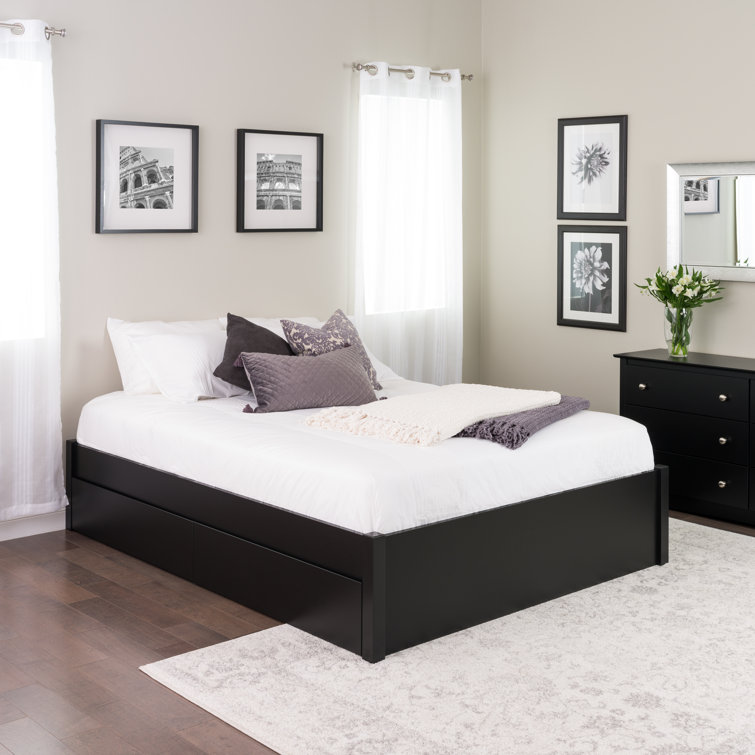 Black Queen Wood Frame Platform Bed with Storage Drawers