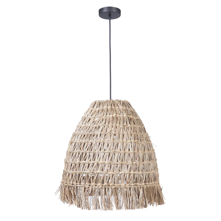 Espresso Woven Straw Dome Pendant Light with Cord