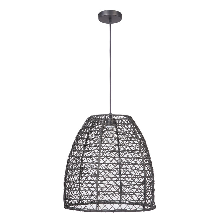 Matte Black Aluminum Indoor/Outdoor Pendant Light with Woven Rattan Shade