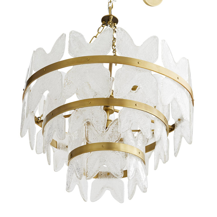 Antique Brass 36" Outdoor Chandelier with Seeded Glass Plates