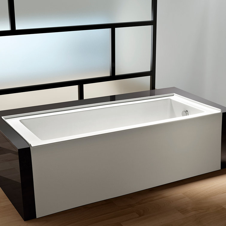 White Acrylic 60-Inch Alcove Soaking Bathtub with Right Hand Drain