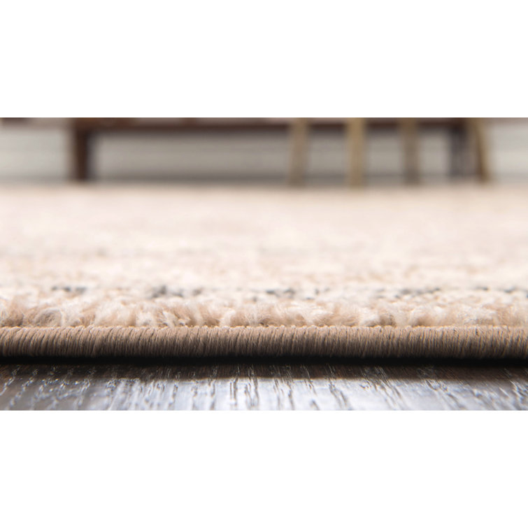 8' Square Light Brown Floral Synthetic Rug