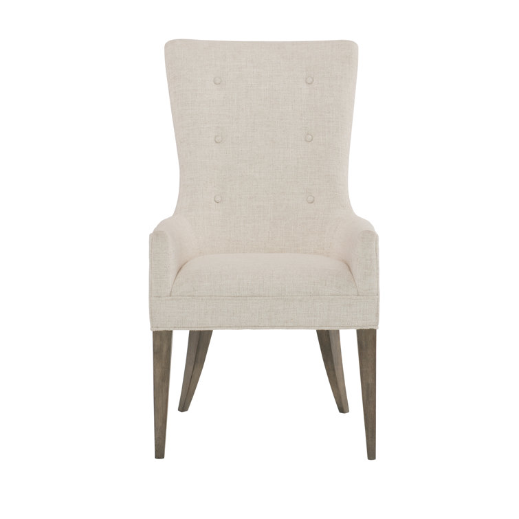 Rustic Modern Tapestry White Upholstered Arm Chair in Warm Taupe