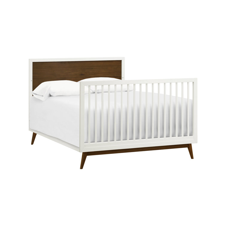 Palma White and Walnut 4-in-1 Convertible Crib with Toddler Bed Kit