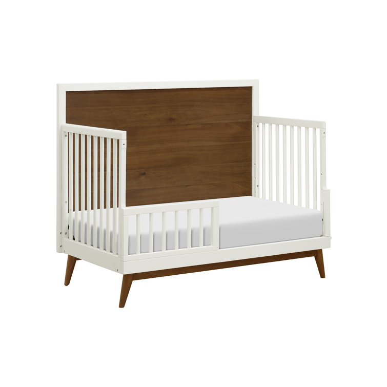 Palma White and Walnut 4-in-1 Convertible Crib with Toddler Bed Kit