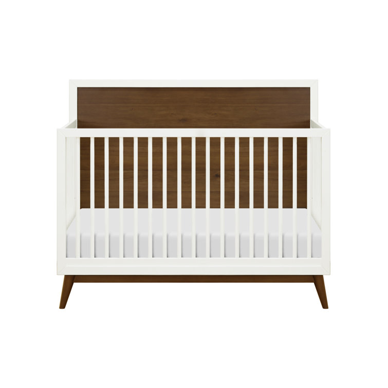 Palma White and Walnut 4-in-1 Convertible Crib with Toddler Bed Kit
