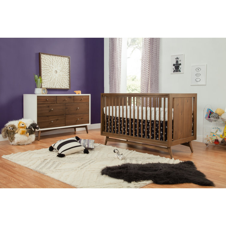 Natural Walnut Mid-Century Modern 3-in-1 Convertible Crib