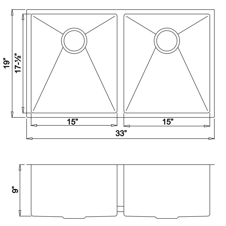 33'' Matte Stainless Steel Double Bowl Undermount Kitchen Sink