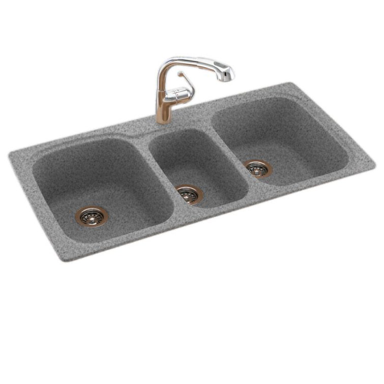 White Matte Solid Surface Triple Bowl Undermount Kitchen Sink