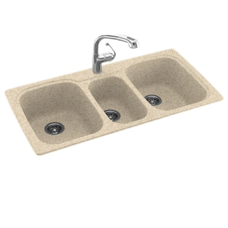 White Matte Solid Surface Triple Bowl Undermount Kitchen Sink