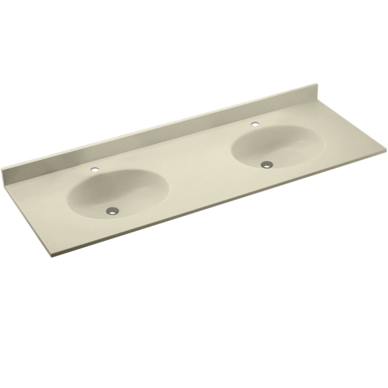 Bone Solid Surface Double Sink Vanity Top with Backsplash