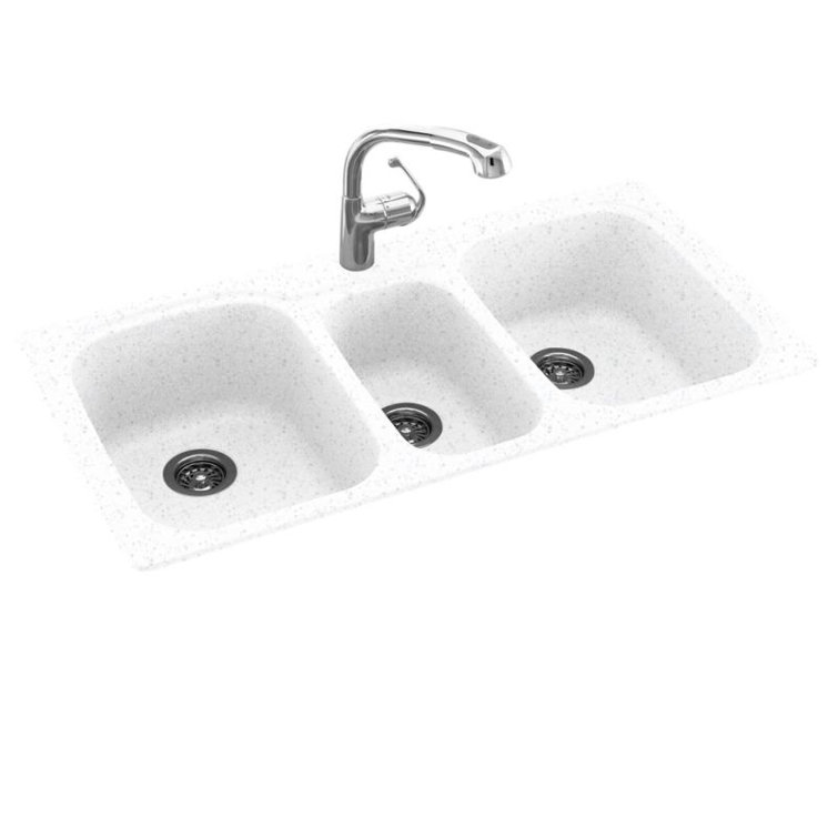 White Matte Solid Surface Triple Bowl Undermount Kitchen Sink