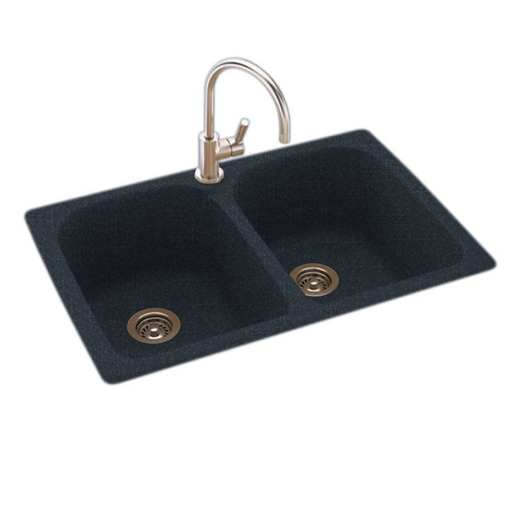 33'' Black Galaxy Matte Solid Surface Double Bowl Kitchen Sink