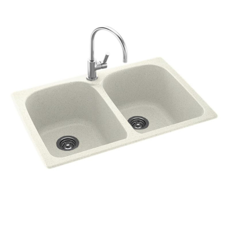 White Stone Drop-In Double Bowl Kitchen Sink
