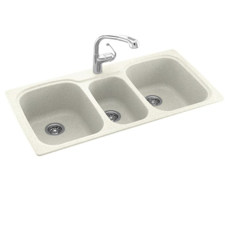 Bisque Matte Triple Bowl Solid Surface Undermount Kitchen Sink