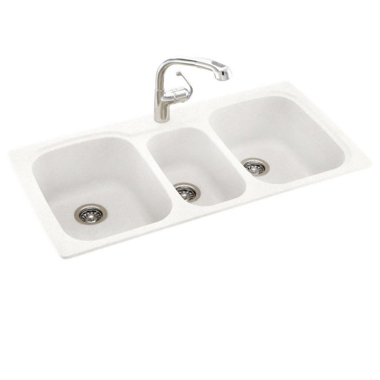 White Matte Solid Surface Triple Bowl Undermount Kitchen Sink