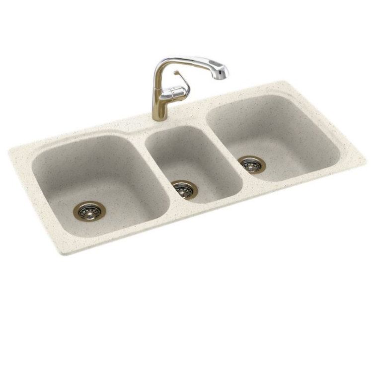 White Matte Solid Surface Triple Bowl Undermount Kitchen Sink