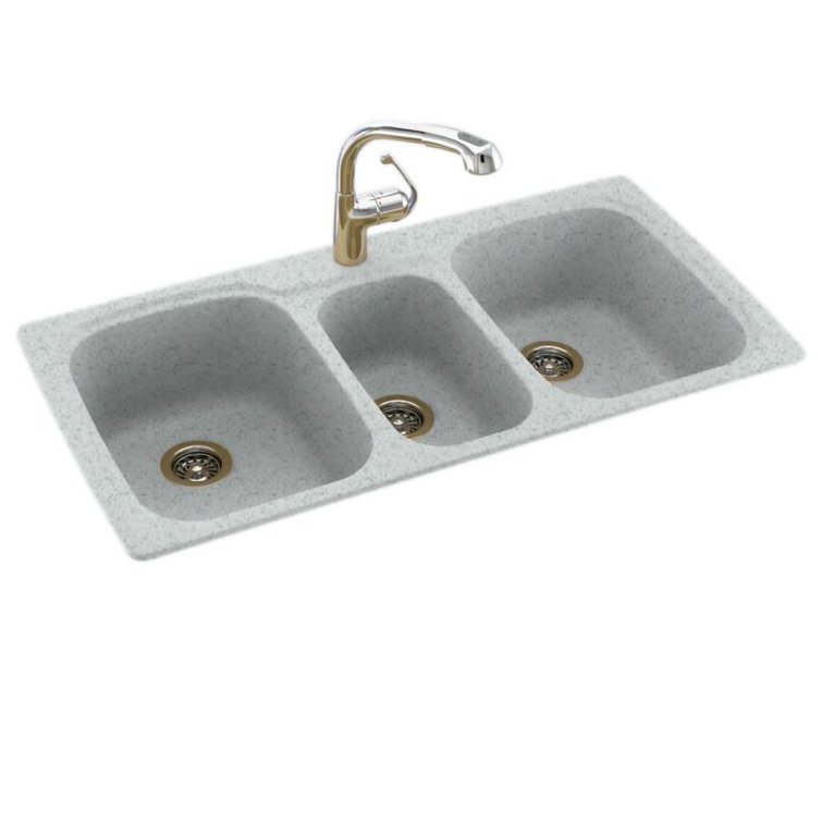 White Matte Solid Surface Triple Bowl Undermount Kitchen Sink