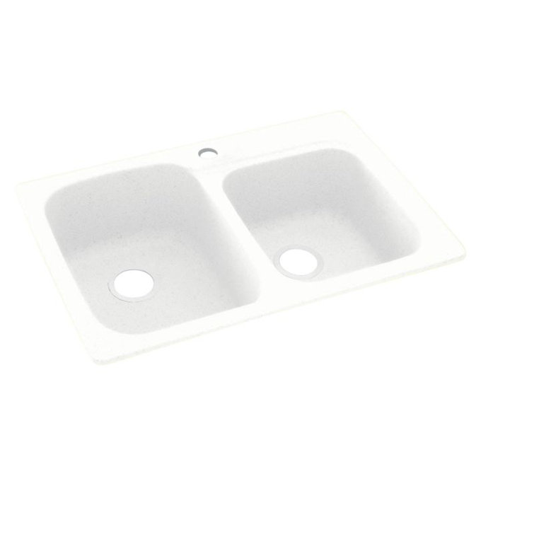 33'' White Solid Surface Double Bowl Drop-In Kitchen Sink