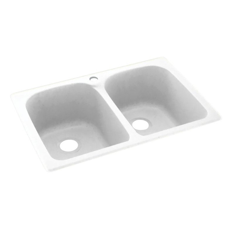 33'' White Solid Surface Double Bowl Kitchen Sink
