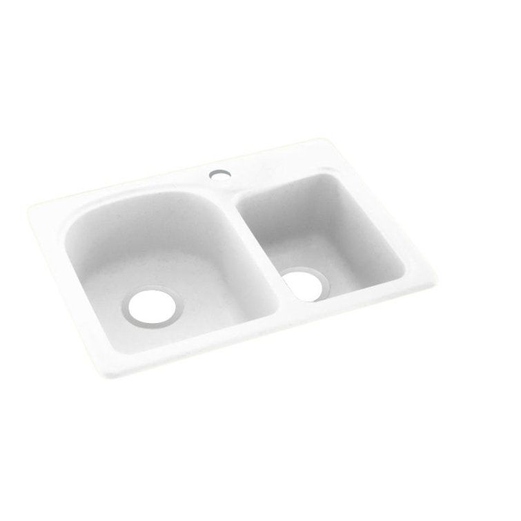 25'' White Solid Surface Double Bowl Kitchen Sink